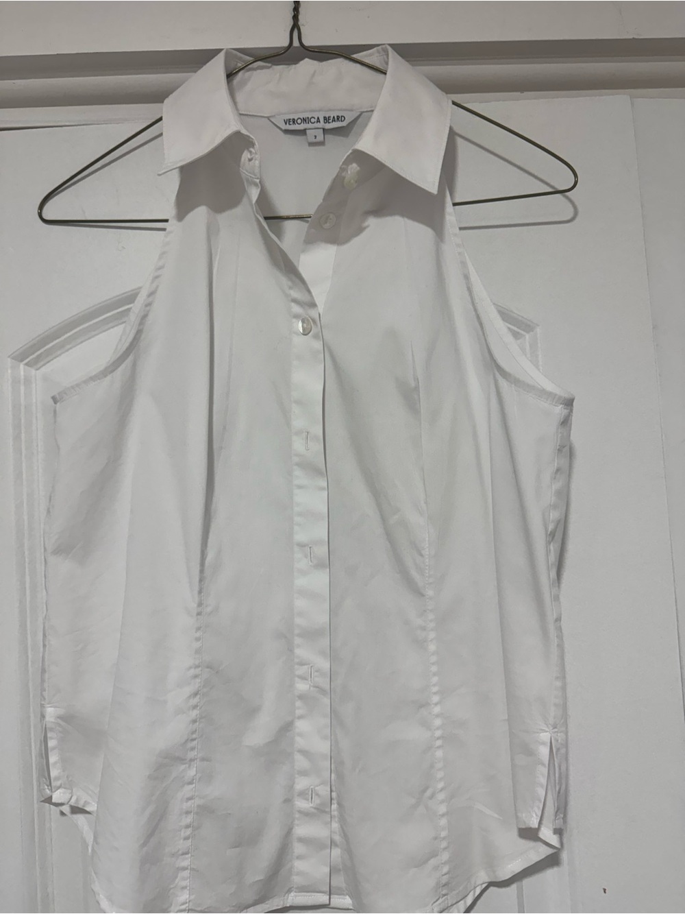 Veronica Beard White Sleeveless Button-Front Shirt